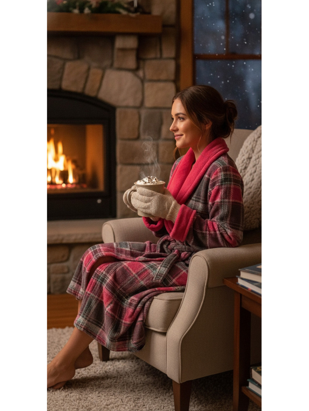 Ulta Beauty Women's Plush Plaid Robe with Pink Trim S/M